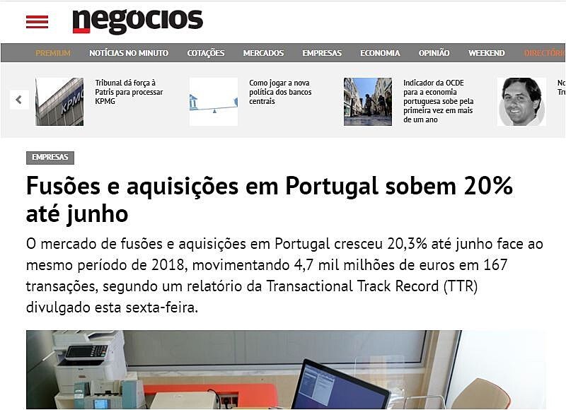 Fuses e aquisies em Portugal sobem 20% at junho